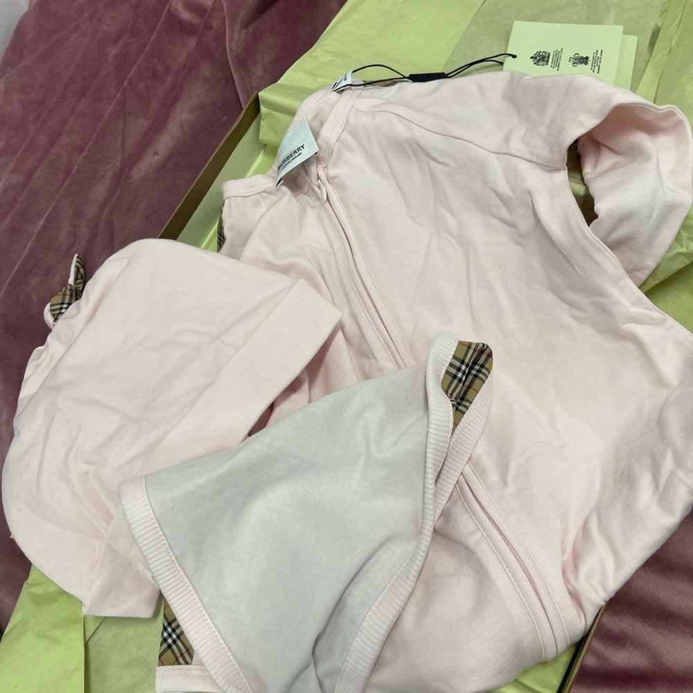 Burberry Baby Pink Hoodie and Hat Set